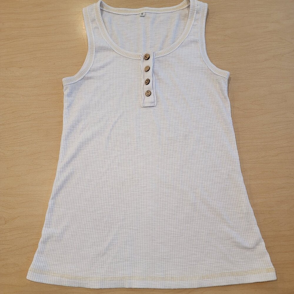 Ribbed Tank with Buttons Cream Medium